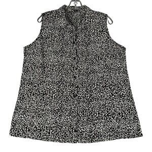 George Womens XL 16-18 Black White‎ Polka Dot Sleeveless Button Up Blouse Tank